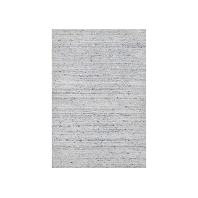 2'x3' Frost White, Plain Modern Striae Design, Hand Loomed, Soft Pile, Natural Wool, Mat, Oriental Rug FWR547212