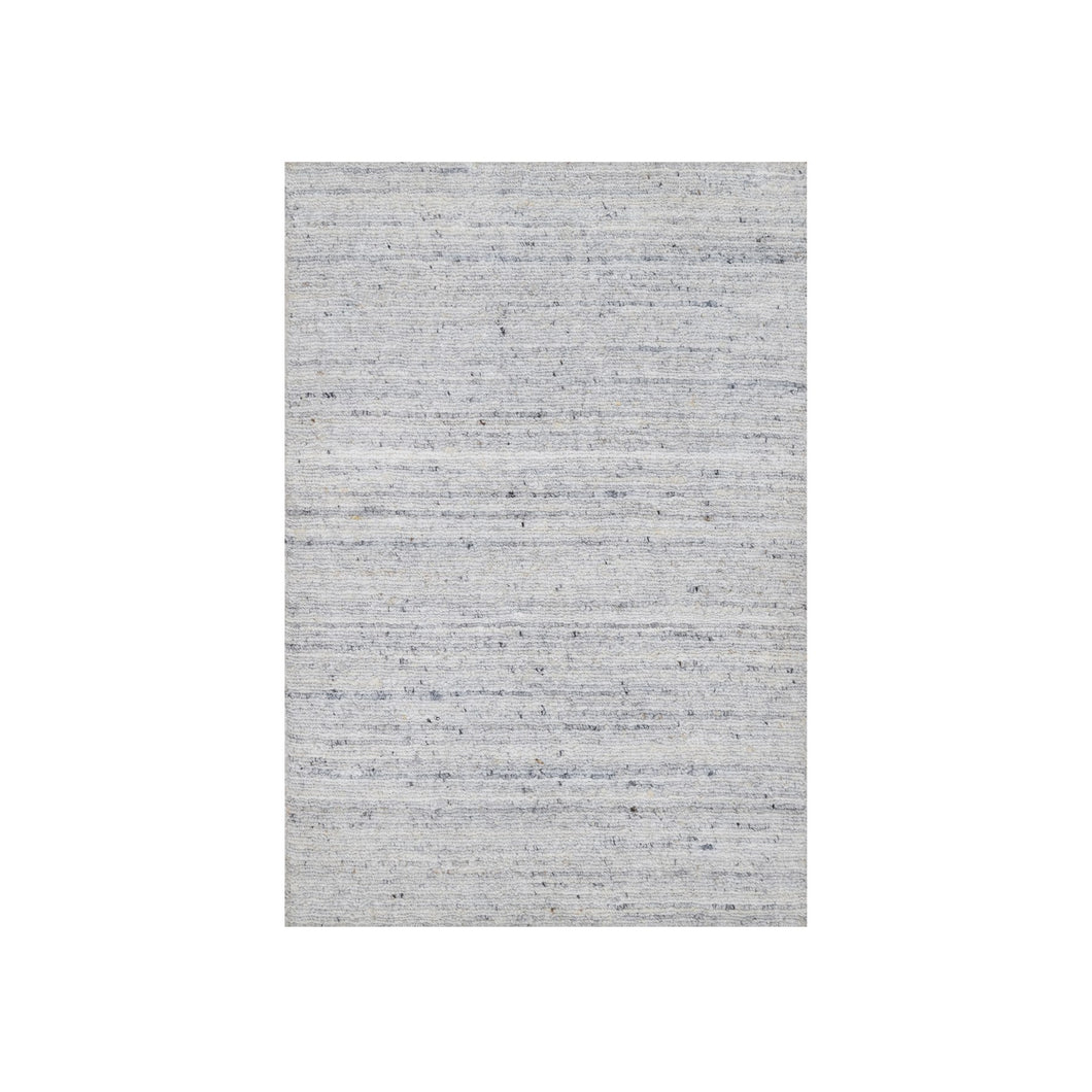 2'x3' Frost White, Plain Modern Striae Design, Hand Loomed, Soft Pile, Natural Wool, Mat, Oriental Rug FWR547212