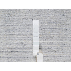 2'x3' Frost White, Plain Modern Striae Design, Hand Loomed, Soft Pile, Natural Wool, Mat, Oriental Rug FWR547212
