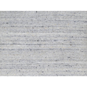 2'x3' Frost White, Plain Modern Striae Design, Hand Loomed, Soft Pile, Natural Wool, Mat, Oriental Rug FWR547212