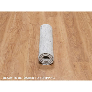 2'x3' Frost White, Plain Modern Striae Design, Hand Loomed, Soft Pile, Natural Wool, Mat, Oriental Rug FWR547212