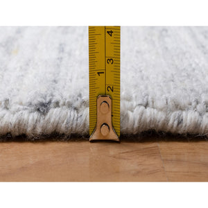 2'x3' Frost White, Plain Modern Striae Design, Hand Loomed, Soft Pile, Natural Wool, Mat, Oriental Rug FWR547212
