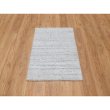 Load image into Gallery viewer, 2&#39;x3&#39; Porcelain White, Hand Loomed, Plain Modern Striae Design, Soft Pile, Natural Wool, Mat, Oriental Rug FWR547218