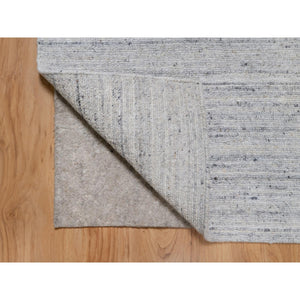 2'x3' Porcelain White, Hand Loomed, Plain Modern Striae Design, Soft Pile, Natural Wool, Mat, Oriental Rug FWR547218