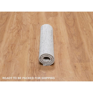 2'x3' Porcelain White, Hand Loomed, Plain Modern Striae Design, Soft Pile, Natural Wool, Mat, Oriental Rug FWR547218