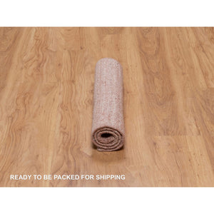 2'x3' Rose Pink, Soft to the Touch Pile, Pure Wool, Plain Modern Striae Design, Hand Loomed, Mat, Oriental Rug FWR547230