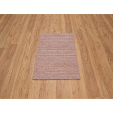 Load image into Gallery viewer, 2&#39;x3&#39; Tulip Pink, Plain Modern Striae Design, Hand Loomed, Pure Wool, Soft to the Touch Pile, Mat, Oriental Rug FWR547236