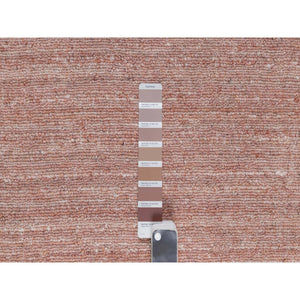 2'x3' Tulip Pink, Plain Modern Striae Design, Hand Loomed, Pure Wool, Soft to the Touch Pile, Mat, Oriental Rug FWR547236