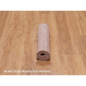 2'x3' Tulip Pink, Plain Modern Striae Design, Hand Loomed, Pure Wool, Soft to the Touch Pile, Mat, Oriental Rug FWR547236