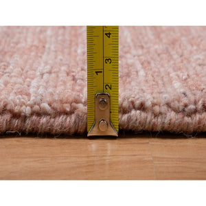 2'x3' Tulip Pink, Plain Modern Striae Design, Hand Loomed, Pure Wool, Soft to the Touch Pile, Mat, Oriental Rug FWR547236