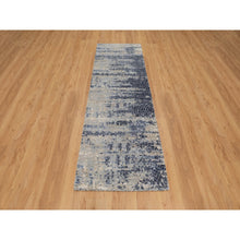 Load image into Gallery viewer, 2&#39;7&quot;x8&#39; Charcoal Gray With Beige, Modern Abstract With Mosaic Design, Wool And Silk, Hand Knotted, Runner, Oriental Rug FWR547254