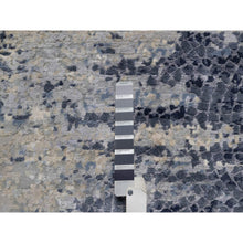 Load image into Gallery viewer, 2&#39;7&quot;x8&#39; Charcoal Gray With Beige, Modern Abstract With Mosaic Design, Wool And Silk, Hand Knotted, Runner, Oriental Rug FWR547254