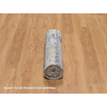 Load image into Gallery viewer, 2&#39;7&quot;x8&#39; Charcoal Gray With Beige, Modern Abstract With Mosaic Design, Wool And Silk, Hand Knotted, Runner, Oriental Rug FWR547254