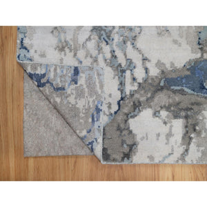 6'1"x9'1" Denim Blue With Ivory, Lush And Plush, Abstract Design, Wool And Silk, Hi-low Pile, Hand Knotted, Oriental Rug FWR547272