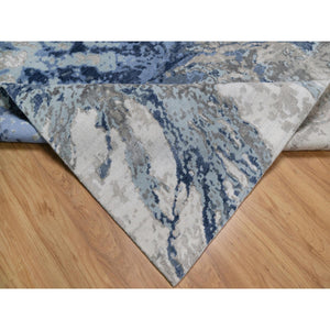 6'1"x9'1" Denim Blue With Ivory, Lush And Plush, Abstract Design, Wool And Silk, Hi-low Pile, Hand Knotted, Oriental Rug FWR547272
