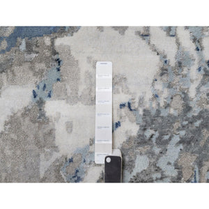 6'1"x9'1" Denim Blue With Ivory, Lush And Plush, Abstract Design, Wool And Silk, Hi-low Pile, Hand Knotted, Oriental Rug FWR547272