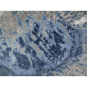 6'1"x9'1" Denim Blue With Ivory, Lush And Plush, Abstract Design, Wool And Silk, Hi-low Pile, Hand Knotted, Oriental Rug FWR547272