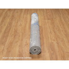 Load image into Gallery viewer, 6&#39;1&quot;x9&#39;1&quot; Denim Blue With Ivory, Lush And Plush, Abstract Design, Wool And Silk, Hi-low Pile, Hand Knotted, Oriental Rug FWR547272