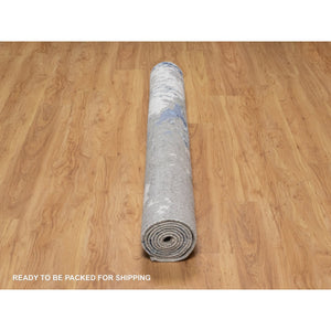 6'1"x9'1" Denim Blue With Ivory, Lush And Plush, Abstract Design, Wool And Silk, Hi-low Pile, Hand Knotted, Oriental Rug FWR547272