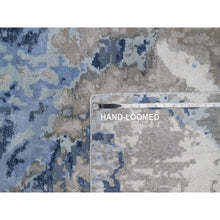 Load image into Gallery viewer, 6&#39;1&quot;x9&#39;1&quot; Denim Blue With Ivory, Lush And Plush, Abstract Design, Wool And Silk, Hi-low Pile, Hand Knotted, Oriental Rug FWR547272