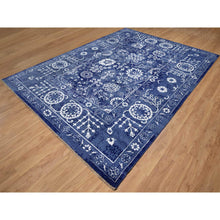 Load image into Gallery viewer, 9&#39;x12&#39;3&quot; Yale Blue, Tabriz With All Over Leaf Motifs, Hand Knotted, Tone On Tone, Wool And Silk, Oriental Rug FWR547278