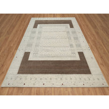 Load image into Gallery viewer, 7&#39;9&quot;x9&#39;8&quot; Chiffon White With Brown, Pure Wool, Lori Buft Gabbeh With Small Animal Figurines, Modern Striae Design, Thick And Plush, Soft Pile, Hand Knotted, Oriental Rug FWR547308