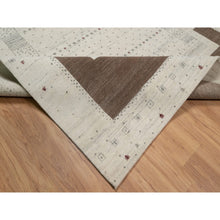 Load image into Gallery viewer, 7&#39;9&quot;x9&#39;8&quot; Chiffon White With Brown, Pure Wool, Lori Buft Gabbeh With Small Animal Figurines, Modern Striae Design, Thick And Plush, Soft Pile, Hand Knotted, Oriental Rug FWR547308
