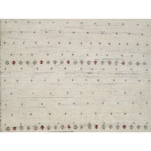 Load image into Gallery viewer, 7&#39;9&quot;x9&#39;8&quot; Chiffon White With Brown, Pure Wool, Lori Buft Gabbeh With Small Animal Figurines, Modern Striae Design, Thick And Plush, Soft Pile, Hand Knotted, Oriental Rug FWR547308