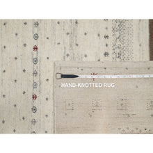 Load image into Gallery viewer, 7&#39;9&quot;x9&#39;8&quot; Chiffon White With Brown, Pure Wool, Lori Buft Gabbeh With Small Animal Figurines, Modern Striae Design, Thick And Plush, Soft Pile, Hand Knotted, Oriental Rug FWR547308