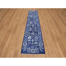 Load image into Gallery viewer, 2&#39;7&quot;x11&#39;10&quot; Infinity Blue With Ivory, Hand Knotted, Tone On Tone, Tabriz With All Over Leaf Design, Wool And Silk, Runner, Oriental Rug FWR547338