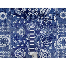 Load image into Gallery viewer, 2&#39;7&quot;x11&#39;10&quot; Infinity Blue With Ivory, Hand Knotted, Tone On Tone, Tabriz With All Over Leaf Design, Wool And Silk, Runner, Oriental Rug FWR547338