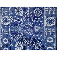 Load image into Gallery viewer, 2&#39;7&quot;x11&#39;10&quot; Infinity Blue With Ivory, Hand Knotted, Tone On Tone, Tabriz With All Over Leaf Design, Wool And Silk, Runner, Oriental Rug FWR547338