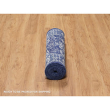 Load image into Gallery viewer, 2&#39;7&quot;x11&#39;10&quot; Infinity Blue With Ivory, Hand Knotted, Tone On Tone, Tabriz With All Over Leaf Design, Wool And Silk, Runner, Oriental Rug FWR547338