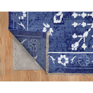9'10"x14' Bijou Blue, Tone On Tone, Tabriz With All Over Leaf Design, Hand Knotted, Lush And Plush, Wool And Silk, Oriental Rug FWR547362