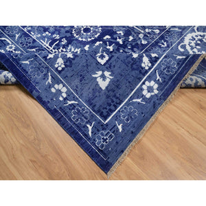 9'10"x14' Bijou Blue, Tone On Tone, Tabriz With All Over Leaf Design, Hand Knotted, Lush And Plush, Wool And Silk, Oriental Rug FWR547362