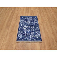 Load image into Gallery viewer, 2&#39;1&quot;x3&#39;2&quot; Denim Blue, Wool And Silk, Hand Knotted, Tabriz With All Over Leaf Motifs, Mat, Oriental Rug FWR547368