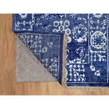 Load image into Gallery viewer, 2&#39;1&quot;x3&#39;2&quot; Denim Blue, Wool And Silk, Hand Knotted, Tabriz With All Over Leaf Motifs, Mat, Oriental Rug FWR547368