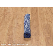 Load image into Gallery viewer, 2&#39;1&quot;x3&#39;2&quot; Denim Blue, Wool And Silk, Hand Knotted, Tabriz With All Over Leaf Motifs, Mat, Oriental Rug FWR547368