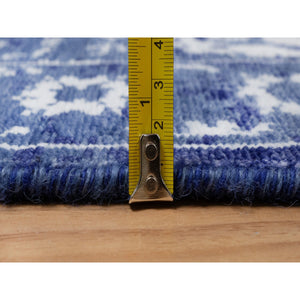 2'1"x3'2" Denim Blue, Wool And Silk, Hand Knotted, Tabriz With All Over Leaf Motifs, Mat, Oriental Rug FWR547368