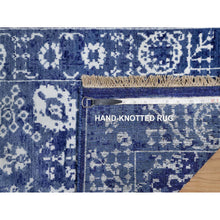 Load image into Gallery viewer, 2&#39;1&quot;x3&#39;2&quot; Denim Blue, Wool And Silk, Hand Knotted, Tabriz With All Over Leaf Motifs, Mat, Oriental Rug FWR547368