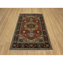 Load image into Gallery viewer, 4&#39;1&quot;x6&#39;1&quot; Scarlet Red, Densely Woven, Heriz Revival With Medallion Design, Hand Spun New Zealand Wool, Hand Knotted, Oriental Rug FWR547398