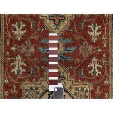 Load image into Gallery viewer, 2&#39;9&quot;x6&#39; Ruby Red, Heriz Revival With Medallion Design, Denser Weave, Hand Spun New Zealand Wool, Hand Knotted, Runner, Oriental Rug FWR547416