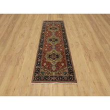 Load image into Gallery viewer, 2&#39;9&quot;x8&#39; Chili Red, Heriz Revival With Medallion Design, Densely Woven, Hand Spun New Zealand Wool, Hand Knotted, Runner, Oriental Rug FWR547434