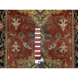 2'9"x8' Chili Red, Heriz Revival With Medallion Design, Densely Woven, Hand Spun New Zealand Wool, Hand Knotted, Runner, Oriental Rug FWR547434