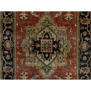 2'9"x8' Chili Red, Heriz Revival With Medallion Design, Densely Woven, Hand Spun New Zealand Wool, Hand Knotted, Runner, Oriental Rug FWR547434