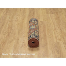 Load image into Gallery viewer, 2&#39;9&quot;x8&#39; Chili Red, Heriz Revival With Medallion Design, Densely Woven, Hand Spun New Zealand Wool, Hand Knotted, Runner, Oriental Rug FWR547434