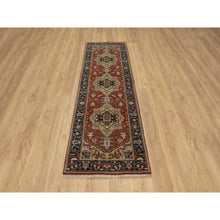 Load image into Gallery viewer, 2&#39;6&quot;x8&#39; Ruby Red, Hand Knotted, Heriz Revival With Medallion Design, Denser Weave, Hand Spun New Zealand Wool, Runner, Oriental Rug FWR547440