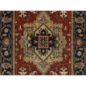 2'6"x8' Ruby Red, Hand Knotted, Heriz Revival With Medallion Design, Denser Weave, Hand Spun New Zealand Wool, Runner, Oriental Rug FWR547440