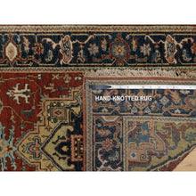Load image into Gallery viewer, 2&#39;6&quot;x8&#39; Ruby Red, Hand Knotted, Heriz Revival With Medallion Design, Denser Weave, Hand Spun New Zealand Wool, Runner, Oriental Rug FWR547440