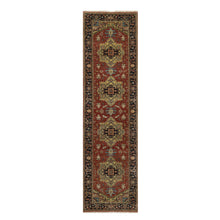 Load image into Gallery viewer, 2&#39;8&quot;x10&#39; Chili Red, Densely Woven, Hand Spun New Zealand Wool, Heriz Revival with Medallion Design, Hand Knotted, Runner, Oriental Rug FWR547458